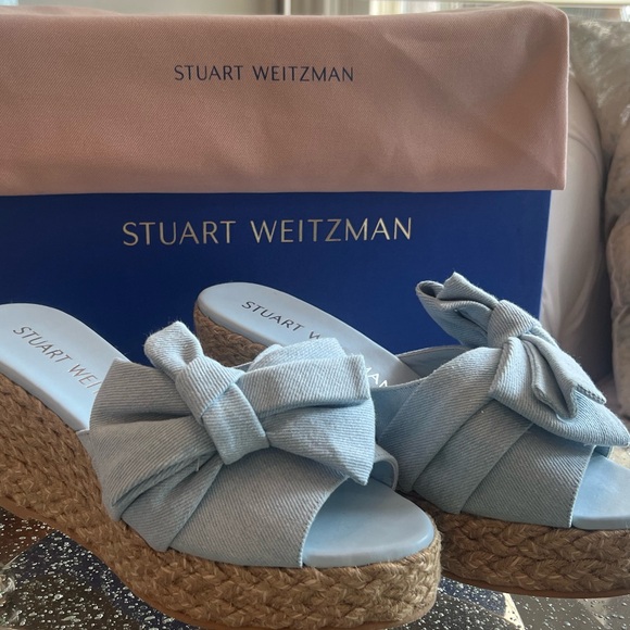 Stuart Weitzman NWB Loveknot Espadrille Wedge Vintage Denim/Jute Size 40/9.5 B - Picture 2 of 10
